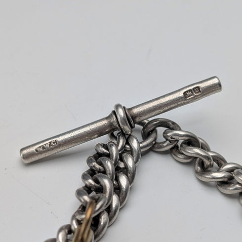 1895 British Antique Sterling Silver Albert Chain, 64g, Sterling Silver Soccer Medal Fob